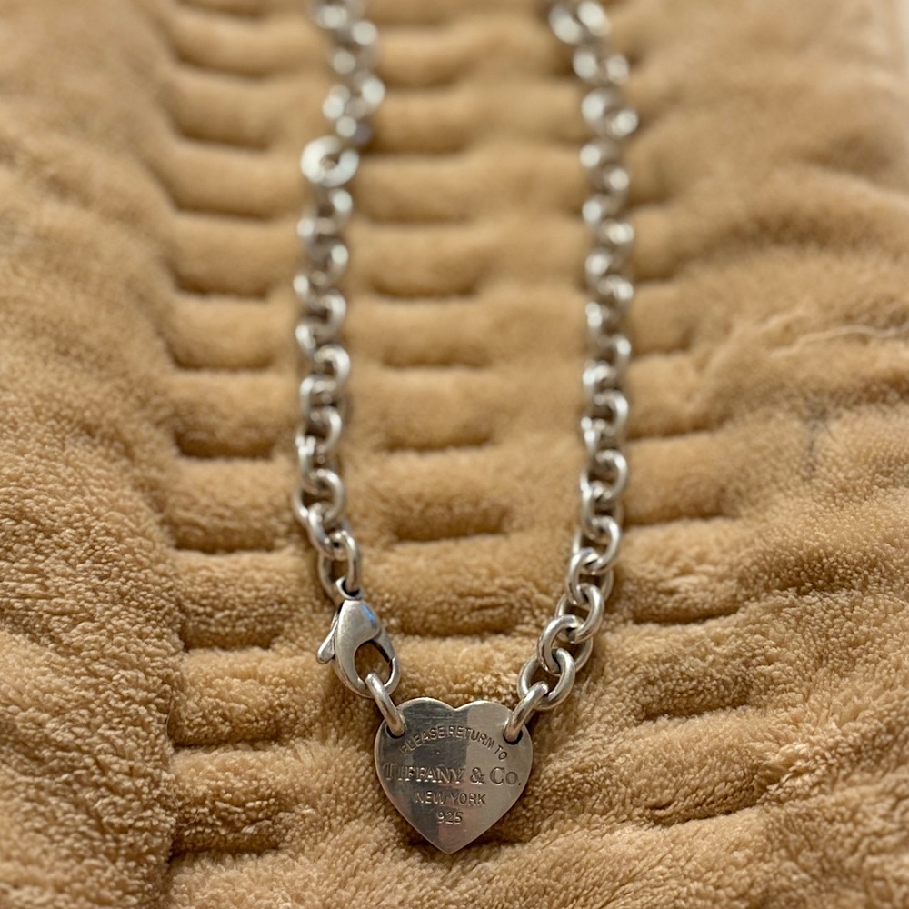 Tiffany & Co. Silver Cable Chain Necklace with Heart Pendant